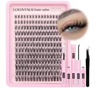 Goddvenus Individual Eyelashes Wispy Lash Clusters Kit D Curl Eyelashes Individual Kit Natural Lash Extension Kit with Russian Cluster Lashes Glue Bond and Seal and Lash Tweezers (D Curl 192pcs)
