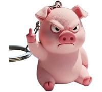 Godemmio Funny Middle Finger Animal Keychain, 3D Anger Middle Finger Statue Keychain Novelty middle finger Gifts Decor,Cool Cartoon Animal Keychains for Adults (Pig)