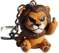 Godemmio Funny Middle Finger Animal Keychain, 3D Anger Middle Finger Statue Keychain Novelty middle finger Gifts Decor,Cool Cartoon Animal Keychains for Adults (Lion)