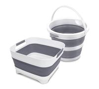 Goderewild 2024 Upgraded 2.4 Gal (9L) Collapsible Dish Basin with Drain Plug, Space Saving Multiuse Foldable Sink Tub, Dishpan, Beverage Tubs for Camping, Vegetable Washing, RV (Dishpan+Bucket)