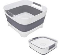 Goderewild 2024 Upgraded 2.4 Gal (9L) Collapsible Dish Basin with Drain Plug, Space Saving Multiuse Foldable Sink Tub, Dishpan, Beverage Tubs for Camping, Vegetable Washing, RV (Grey)