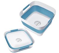 Goderewild 2024 Upgraded 2.4 Gal (9L) Collapsible Dish Basin with Drain Plug, Space Saving Multiuse Foldable Sink Tub, Dishpan, Beverage Tubs for Camping, Vegetable Washing, RV (Blue)