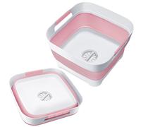 Goderewild 2024 Upgraded 2.4 Gal (9L) Collapsible Dish Basin with Drain Plug, Space Saving Multiuse Foldable Sink Tub, Dishpan, Beverage Tubs for Camping, Vegetable Washing, RV (Pink)