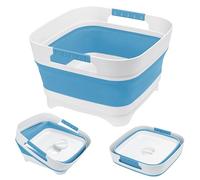 Goderewild 2024 Upgraded 2.4 Gal (9L) Collapsible Dish Basin with Drain Plug, Space Saving Multiuse Foldable Sink Tub, Dishpan, Beverage Tubs for Camping, Vegetable Washing, RV (Blue)