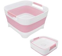 Goderewild 2024 Upgraded 2.4 Gal (9L) Collapsible Dish Basin with Drain Plug, Space Saving Multiuse Foldable Sink Tub, Dishpan, Beverage Tubs for Camping, Vegetable Washing, RV (Pink)
