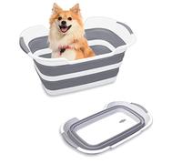 Goderewild 7.4 Gal/28L Multipurpose Collapsible Pet Bathtub - Adjustable Handles and Internal Support, Portable Laundry Basket, Foldable Bathing Tub, Storage Organizer (Grey)