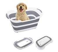 Goderewild 7.4 Gal/28L Multipurpose Collapsible Pet Bathtub - Adjustable Handles and Internal Support, Portable Laundry Basket, Foldable Bathing Tub, Storage Organizer (Grey-upgrade)