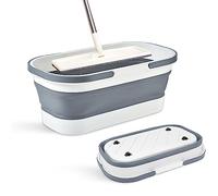 Goderewild Collapsible Bucket with Wheels 14L (3.7 Gallon) - Versatile and Durable for House Cleaning, Camping, and RV - Convenient Rectangular Mop Cleaning Basket - Lightweight & Compact (14L-Grey)