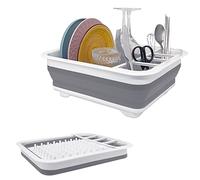Goderewild Collapsible Dish Rack for Drying Dish，Space-Saving Foldable Dish Drainer - Dinnerware Storage Organizer for Kitchen Counter (Grey-classic)