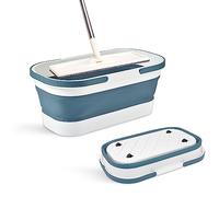 Goderewild Collapsible Plastic Bucket with Wheels 12L (3.17 Gallon) for House Cleaning, Camping, and RV - Multi-Purpose Rectangular Handy Basket for Cleaning Mop - Lightweight and Portable (Blue, 12L)