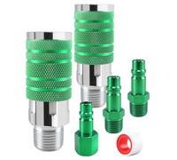 GODESON 1/2" Air Hose Fittings Set, 5-Piece Quick Connect Accessories, 2pcs 1/2" Male NPT Industrial I/M Couplers & 3pcs Plugs, 300 PSI Green Plated Heavy Duty Iron, for Pneumatic Tools, Garage