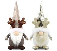 Godeufe Set of 2 Christmas Gonk Decor Gnomes Xmas Decoration with Antlers for Home Kitchen Farmhouse, Elf Dwarf Figurines Handmade Scandinavian Tomte (Classic & Gold)