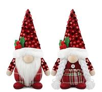 Godeufe Set of 2 Christmas Gonk Gnome Xmas Winter Decorations Reindeer Handmade Elf Dwarf Figurines for Home Kitchen Farmhouse Holiday Festival Party Scandinavian Tomte - Red