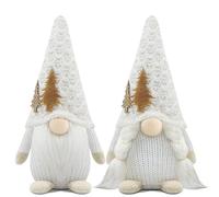 Godeufe Set of 2 Christmas Gonk Gnome Xmas Winter Decorations Reindeer Handmade Elf Dwarf Figurines for Home Kitchen Farmhouse Holiday Festival Party Scandinavian Tomte - White