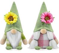 Godeufe Set of 2 Spring Gonk Decorations Summer Easter Flowers Gnomes Handmade Elf Dwarf Figurines for Home Kitchen Farmhouse Holiday Festival Party Scandinavian Tomte