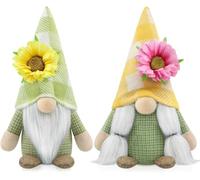 Godeufe Set of 2 Spring Gonk Flowers Gnomes Summer Easter Decorations Handmade Elf Dwarf Figurines for Home Kitchen Farmhouse Holiday Festival Party Scandinavian Tomte