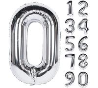 GODFATHER 16" inch Silver Numbers Balloon 0-9 (Zero-Nine) Birthday Party Decorations, Foil Mylar Big Number Balloon Digital for Birthday, Wedding, Bridal Shower Engagement, Anniversary (0 Number)