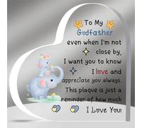 Godfather Acrylic Plaques Father's Day Gifts Appreciate Man Birthday Heart Sign Home Decorations Christmas I Love You Souvenirs from Godson Goddaughter to Godpapa Retirement Cute Elephants Pattern