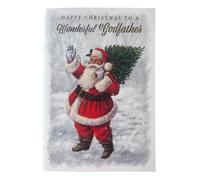 Godfather Christmas Card - Traditional Santa Carrying Tree with Gold Foil 7.5x5.25