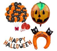 Godfather Combo of 100Pcs 12inches Plain Latex Balloons with Happy Halloween foil Balloons 1 Headband and 1 Pumpkin Foil for Halloween Party Props