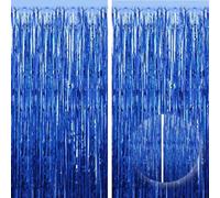 Godfather Metallic Foil Fringe Curtain Tinsels Photo Backdrop for Wedding Engagement Bridal Shower Birthday Party Stage Decoration for Home and Outdoor Use (3.2ft x 6.5ft) (Blue, Pack of 6)