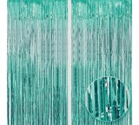 Godfather Metallic Foil Fringe Curtain Tinsels Photo Backdrop for Wedding Engagement Bridal Shower Birthday Party Stage Decoration for Home and Outdoor Use (3.2ft x 6.5ft) (Light Green, Pack of 4)
