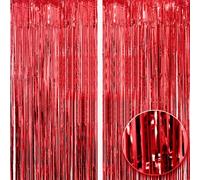 Godfather Metallic Foil Fringe Curtain Tinsels Photo Backdrop for Wedding Engagement Bridal Shower Birthday Party Stage Decoration for Home and Outdoor Use (3.2ft x 6.5ft) (Red, Pack of 4)