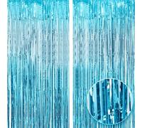 Godfather Metallic Foil Fringe Curtain Tinsels Photo Backdrop for Wedding Engagement Bridal Shower Birthday Party Stage Decoration for Home and Outdoor Use (3.2ft x 6.5ft) (Light Blue, Pack of 4)