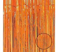 Godfather Metallic Foil Fringe Curtain Tinsels Photo Backdrop for Wedding Engagement Bridal Shower Birthday Party Stage Decoration for Home and Outdoor Use (3.2ft x 6.5ft) (Orange, Pack of 4)