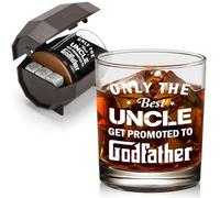 Godfather Proposal Gifts, Pregnancy Announcement Gift for Brothers & Uncles, Rocks Glass & Bourbon Barrel Set for Christmas, Only The Best Uncles Get Promoted to Godfather