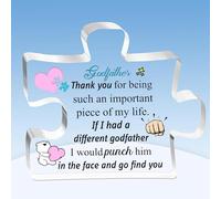 Godfather Puzzle Shaped Plaques Father's Day Gifts for Guardian Appreciate Birthday Present Ideas Acrylic Signs from Godson Goddaughter Desk Decorations to Godpapa Christmas Thanksgiving Keepsakes