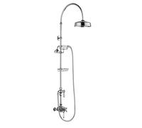 Godfry Dual Thermostatic Shower Pack | Traditional Style | Twin Shower Head |Rigid Riser Kit with Diverter | Hand Held Shower Hose & Soap Basket