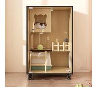 GODFSAHG Wooden Indoor Cat Enclosure,Large Wooden Cat House for Outdoor/Indoor,Multi-Feature Enclosed Cat Cages with Escape Doors and Casters Suitable for Home Pet Shop Cat Delivery Room (