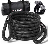 GODIAG 1" x 30ft Kinetic Recovery Rope with 2 Soft Shackles Black