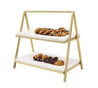 Godinger 2-Tier White Marble and Gold Frame Stand - Versatile Serving Tray for Appetizers, Desserts, and Decorative Items - Perfect for Parties, Gatherings, and Home Décor 15X8X14