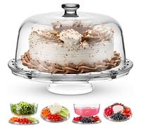 Godinger Cake Stand and Serving Plate Platter with Dome Lid, 6 in 1 Multi-Purpose Use, Italian Made Crystal Glass Footed Cake Stand, Salad Bowl, Cake Plate, Fruit Platter