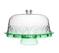 Godinger Cake Stand with Lid, Serving Plate Platter with Dome Cover, 6 in 1 Multi-Purpose Use, Shatterproof and Reusable Acrylic - Dublin Collection, Green