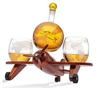 Godinger Whiskey Decanter Airplane Globe Set with 2 World Whisky Glasses - for Liquor Scotch Bourbon Vodka
