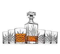 Godinger Whiskey Decanter and 6 Whiskey Glasses Bar set, for Liquor Scotch Bourbon Wine - Dublin Crystal Collection