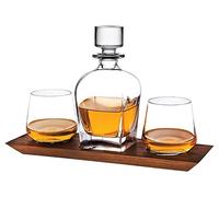 Godinger Whiskey Decanter and Whiskey Glasses Bar Set on Elegant Wooden Display Tray