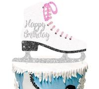Godkk Ice Skating Cake Topper - Glitter Ice Skates, Figure Skating Themed, Birthday Cake Decoration, White, 1pc, 18x16cm