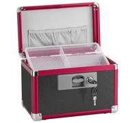 GODLONSEN Medicine Storage Box, 10''x 6''x 6.7'', Lockable Medicine Box, Portable Medication Box with Key Lock & Removable Tray, Lock Box for Medication, Snacks and Electronics, Black-Red, Small