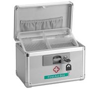 GODLONSEN Medicine Storage Box, 10''x 6''x 6.7'', Lockable Medicine Box, Portable Medication Box with Key Lock & Removable Tray, Lock Box for Medication, Snacks and Electronics, Silver, Small