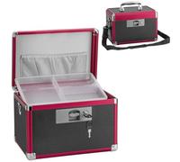 GODLONSEN Medicine Storage Box, 11.2''x 7.6''x 7.6'', Lockable Medicine Box, Portable Medication Box with Key Lock & Removable Tray, Lock Box for Medication, Snacks and Electronics, Black-Red, Medium