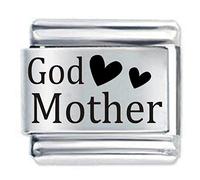 GodMother 2 Hearts ETCHED Italian Charm Fits all 9mm Italian Style Charm Bracelets