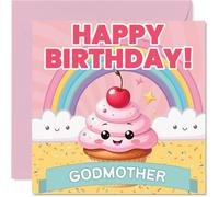 Godmother Birthday Card - Fairy Cake - Happy Birthday Card for Godmother from Goddaughter Godson, 145mm Fairy Cake Bday Greeting Cards
