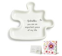 Godmother Gifts Jewellery Tray, Puzzle Piece Ceramic Trinket Dish, Sentimental Godmother Gift for Mothers Day Birthday Christmas Christening, "You Are An Important Piece Of My Life" Keepsake (11CM)
