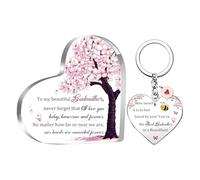 Godmother Gifts Mothers Day Plaque Presents Beautiful Grandmother Heart Acrylic Desk Signs Keychains Ornament Birthday Christmas Keepsake Keyrings for Women Her Retirement Family Love Key Chains