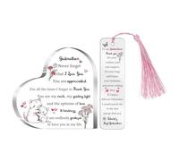 Godmother Gifts Mother's Day Present 2PC Set Acrylic Heart Plaques Bookmark Women Gift Godmum Desk Signs Christmas Birthday for Her Thanksgiving New Year God Mom Page Markers Reading Accessory