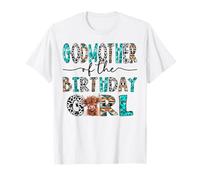GodMother Of The Birthday Girl Highland Cow 1St Birthday T-Shirt